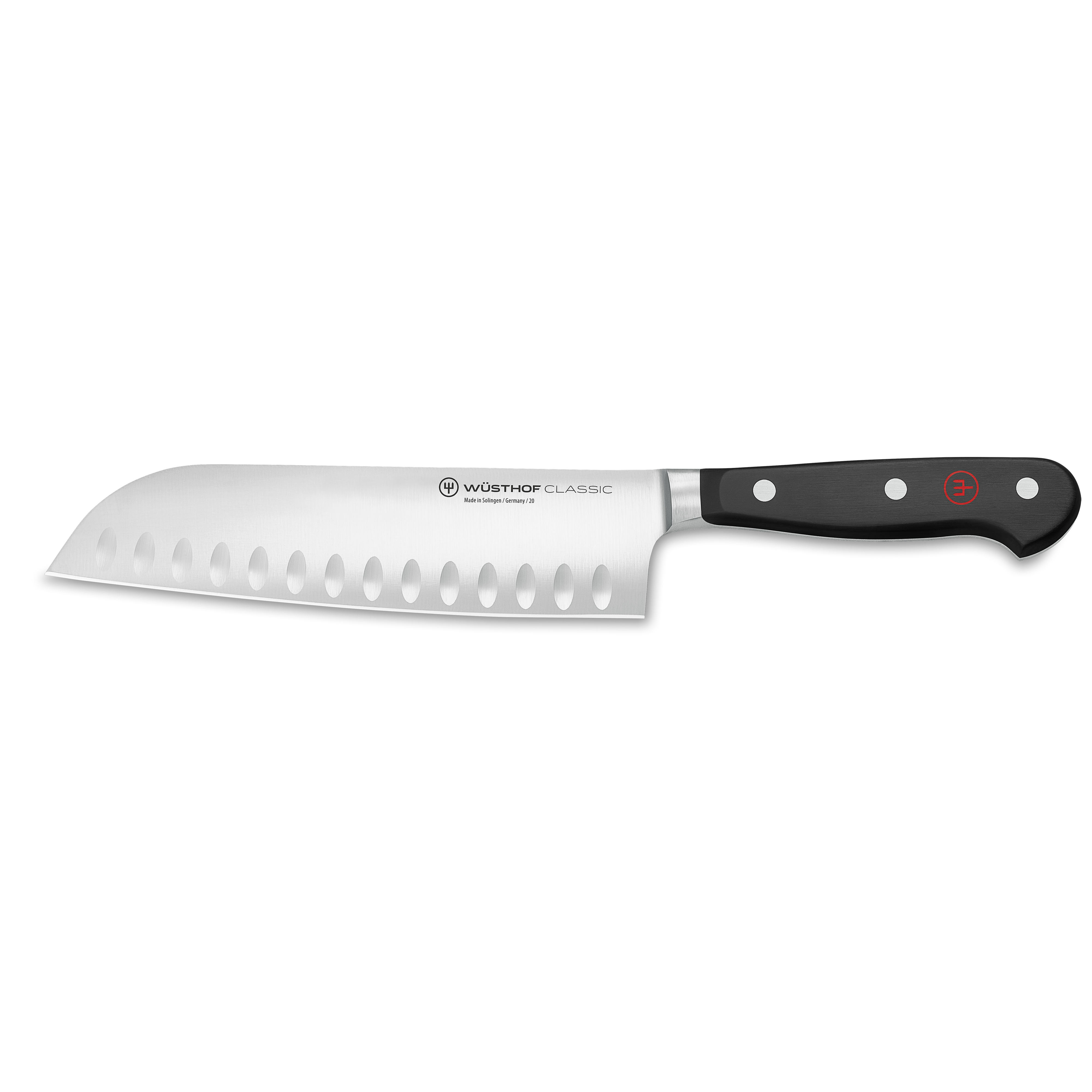 Santoku à lame alvéolée 17 cm/ 7" - Classic Noir - Wüsthof - Couteau de Chef - 1040131317 - La Guilde Culinaire