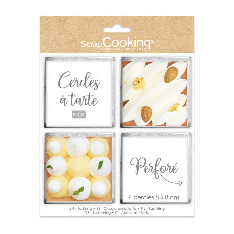 4 cercles à tartelettes perforés carrés 8 x 8 cm - Scrapcooking - Cercle à tarte - - La Guilde Culinaire
