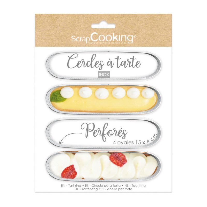 4 cercles à tartelettes perforés ovales 15 x 4 cm - Scrapcooking - Cercle à tarte - - La Guilde Culinaire