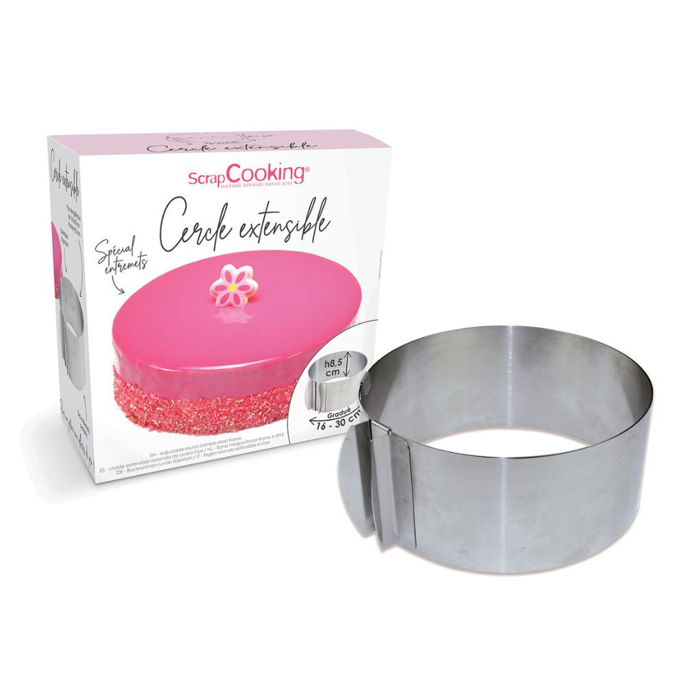 Cadre à pâtisserie extensible rond inox 16cm à 30cm x 8,5cm - Scrapcooking - Cadre à pâtisserie - - La Guilde Culinaire