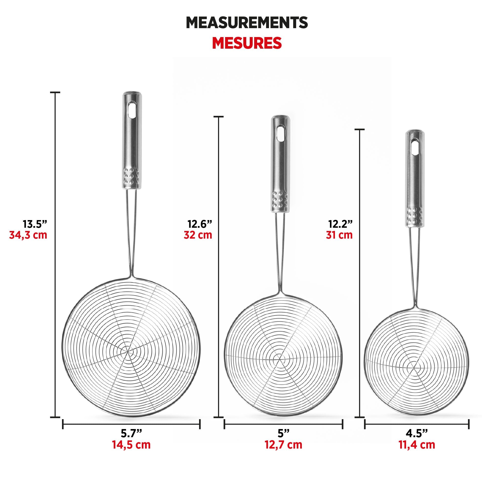 Ensemble de 3 passoires en acier inoxydable de style asiatique - Starfrit - Passoire et écumoire - - La Guilde Culinaire