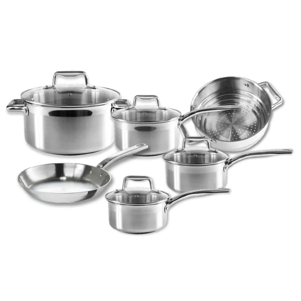 Ensemble de cuisine T-fal en acier inoxydable 10 pièces - T-fal - Batterie de cuisine - - La Guilde Culinaire