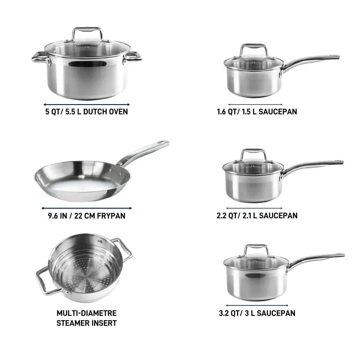 Ensemble de cuisine T-fal en acier inoxydable 10 pièces - T-fal - Batterie de cuisine - - La Guilde Culinaire