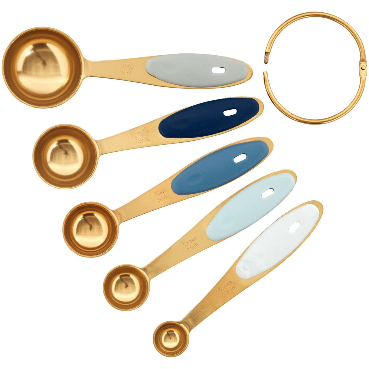 Cuillères à mesurer gigognes marine et or avec anneau encliquetable, 5 pièces    - Wilton - Accessoire - 