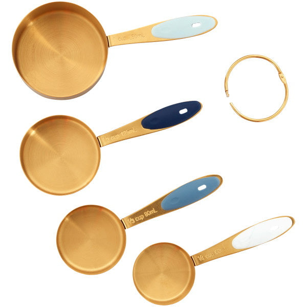 Tasses à mesurer bleu marine et or avec anneau à clipser, 4 pièces - Wilton - Tasse & Cuillère à mesurer - - La Guilde Culinaire