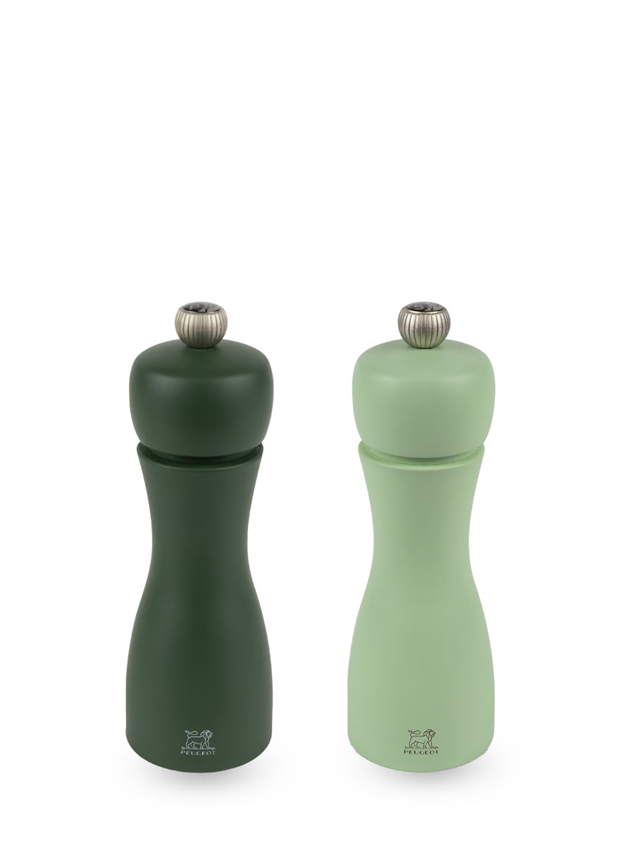 Set of Manual Beech Wood Salt and Pepper Mills in Moss Green & Mint Green, 5 in
