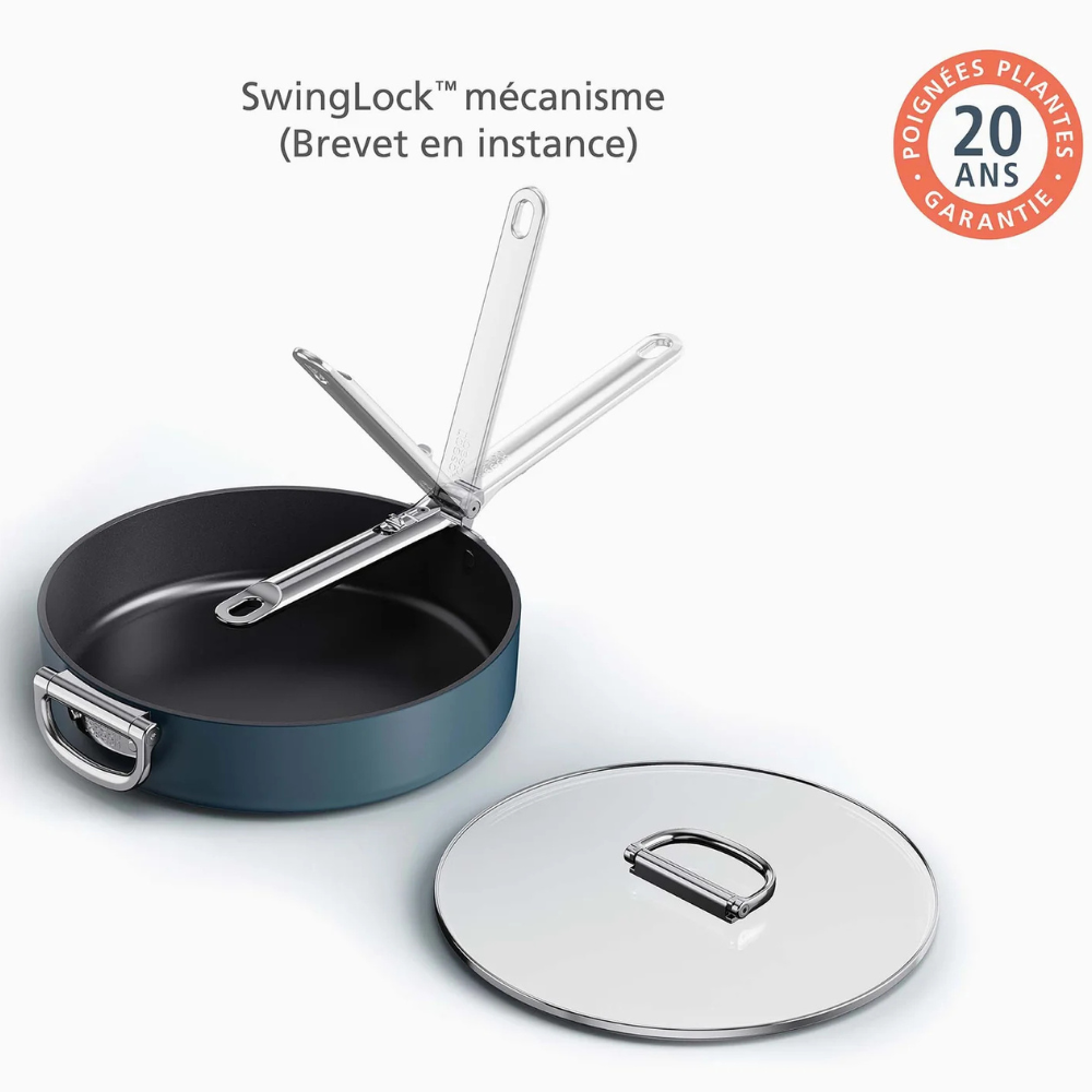 Poêle à frire Space antiadhésive en céramique poignée pliante 28 cm bleue - Joseph Joseph - Poêle - - La Guilde Culinaire