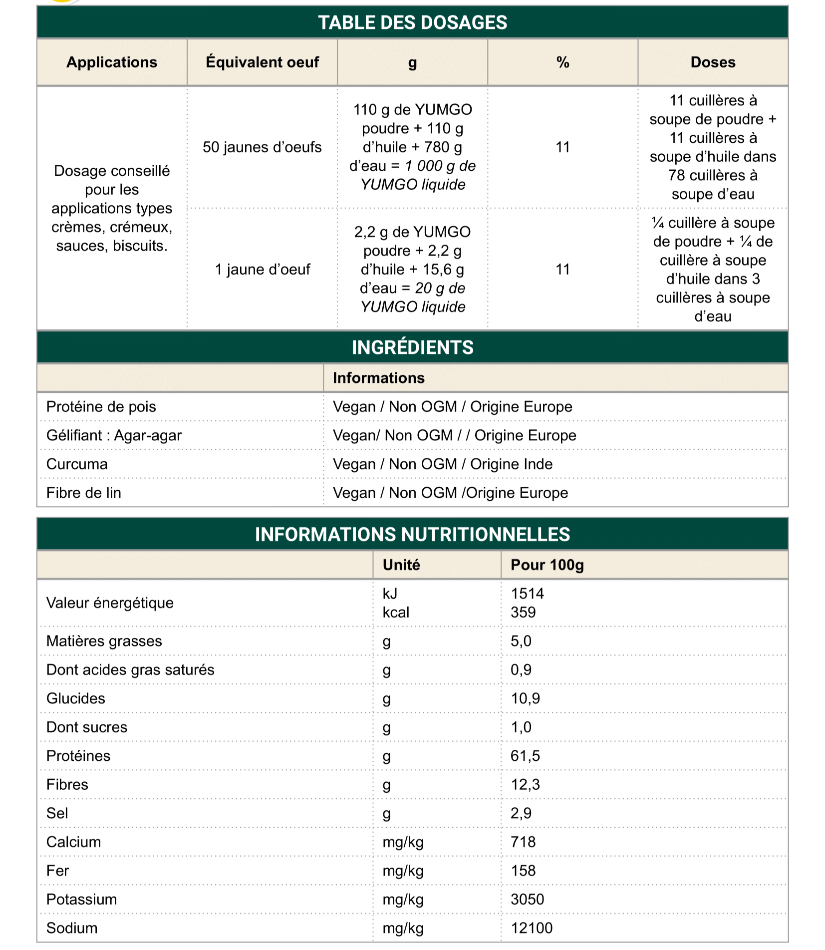 YUMGO Jaune Poudre – Substitut de jaune d’oeuf - Yumgo - Poudre d'oeuf - - La Guilde Culinaire