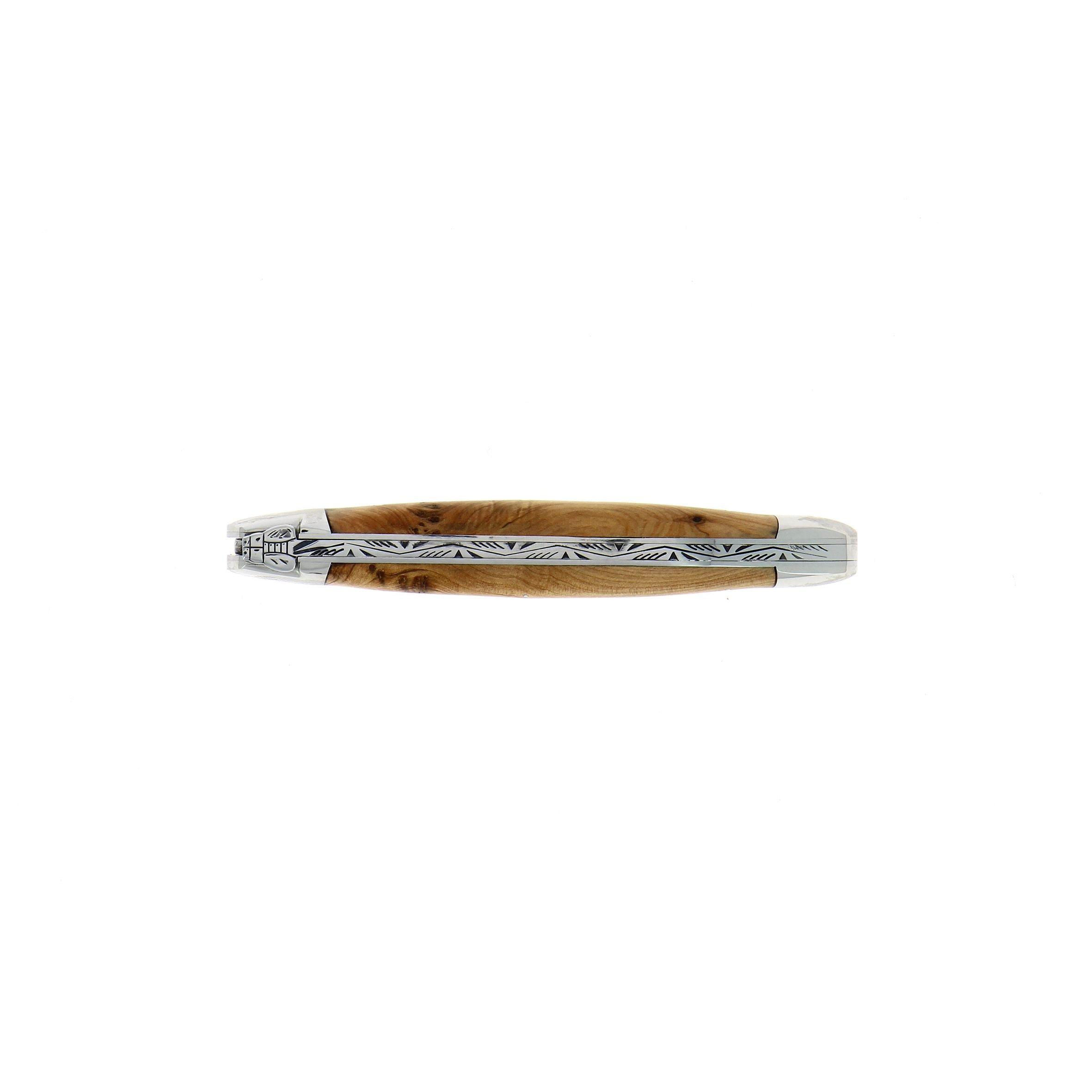 Couteau pliant 11 cm, manche en bois, mitre inox brillant – Laguiole - Laguiole - Couteau de poche - - La Guilde Culinaire