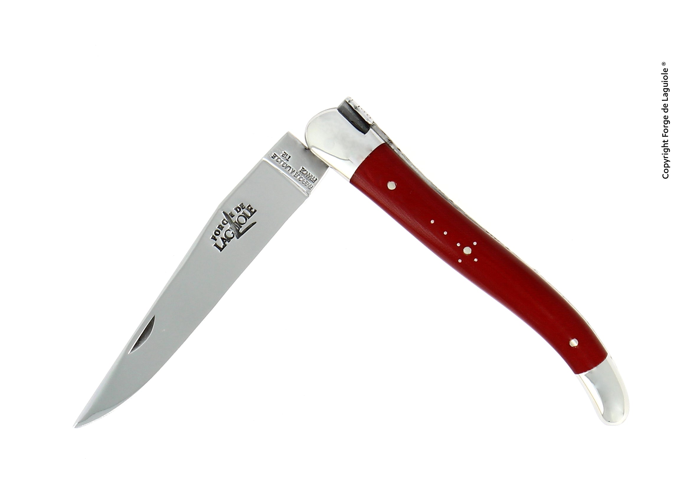 Couteau pliant 11 cm Tissu compressé, mitres inox brillant – Laguiole Rouge - Laguiole - Couteau pliant - 00003696 - 1211 IN TC ROU BRI - La Guilde Culinaire