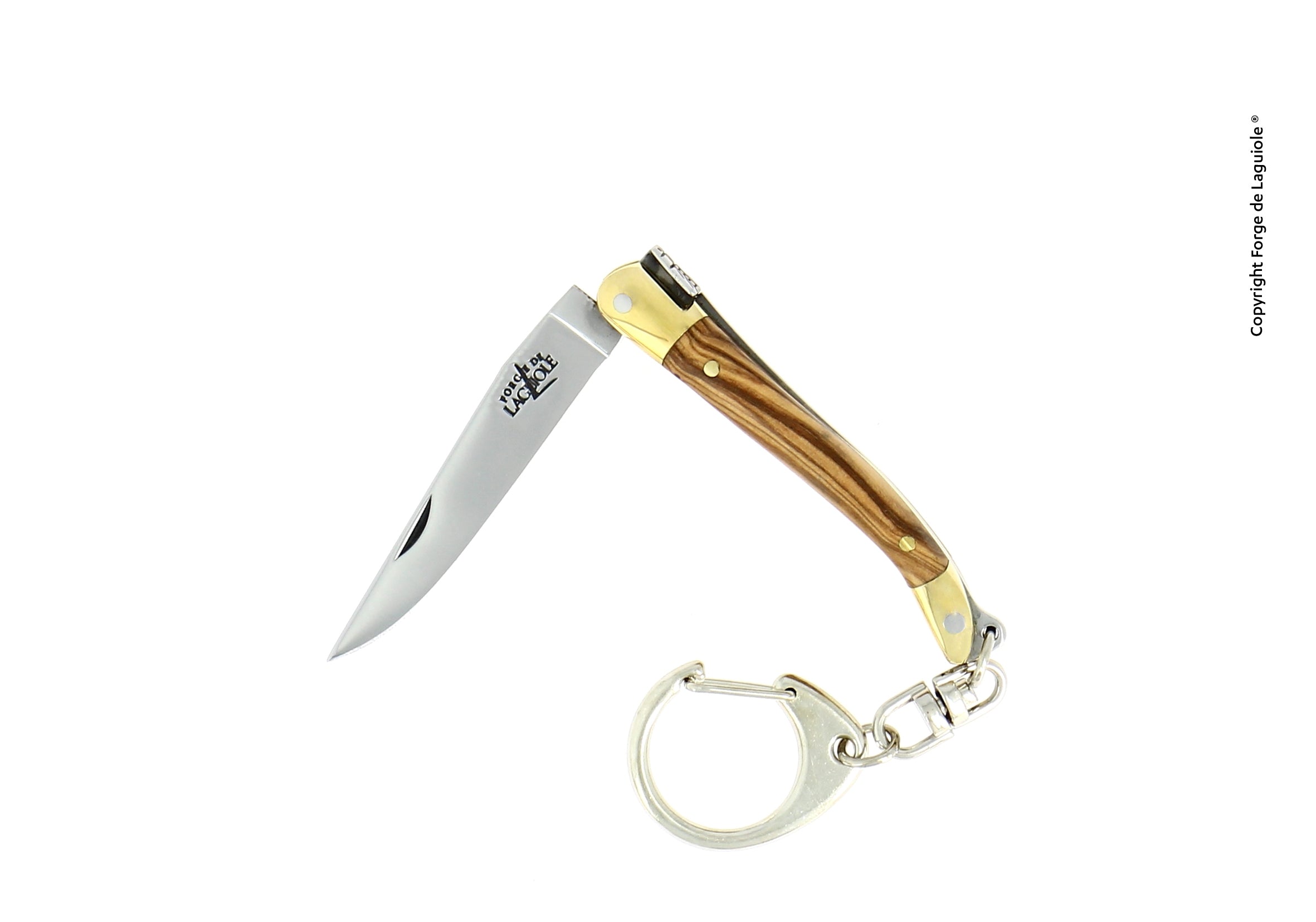 Porte-clés 7 cm bois précieux, mitres Laiton, finition brillante – Laguiole Olivier - Laguiole - Porte-clefs - 00003931 - 1270 OL - La Guilde Culinaire