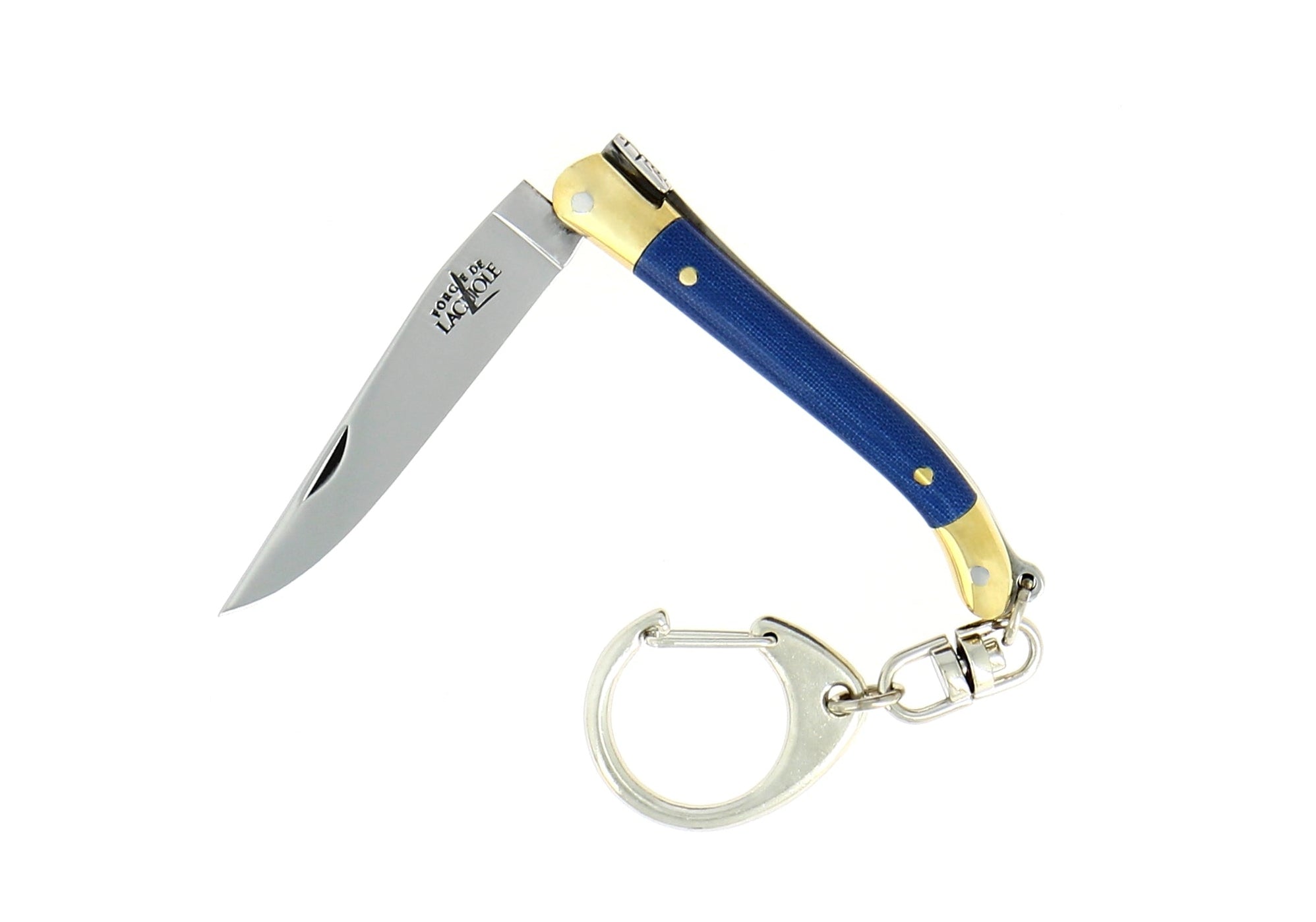 Porte-clés 7 cm Tissu compressé, mitre Laiton – Laguiole Bleu - Laguiole - Porte-clefs - 00003934 - 1270 TC BLE - La Guilde Culinaire