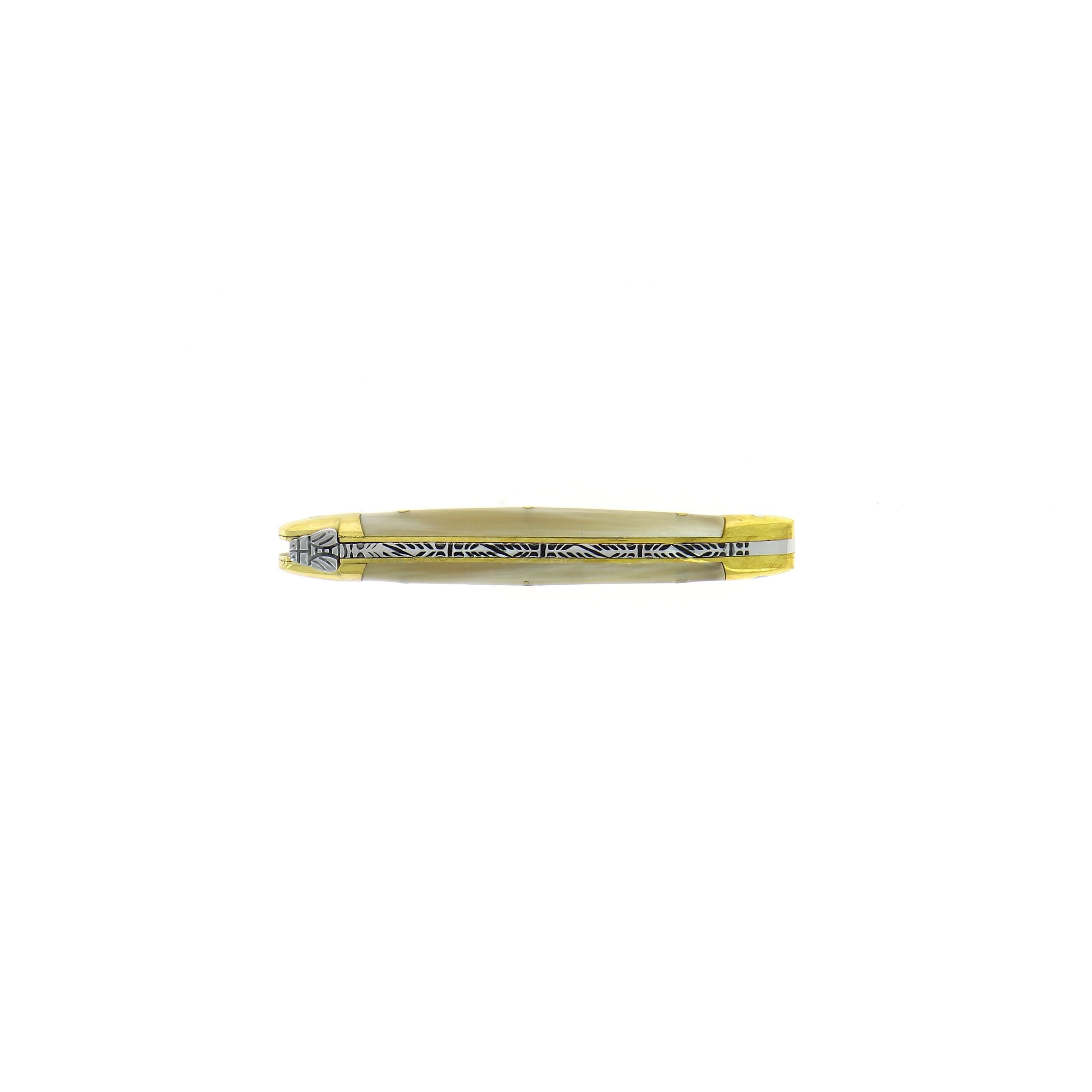 Couteau pliant 9 cm, mitres Laiton, Pointe de corne claire – Laguiole - Laguiole - Porte-clefs - - La Guilde Culinaire