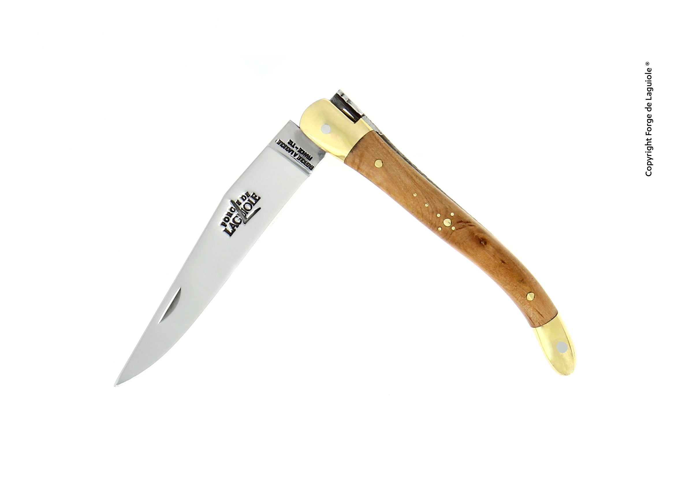 Couteau pliant 9 cm, Bois précieux, mitre Laiton – Laguiole Genévrier - Laguiole - Couteau de poche - 00003952 - 129 GE - La Guilde Culinaire