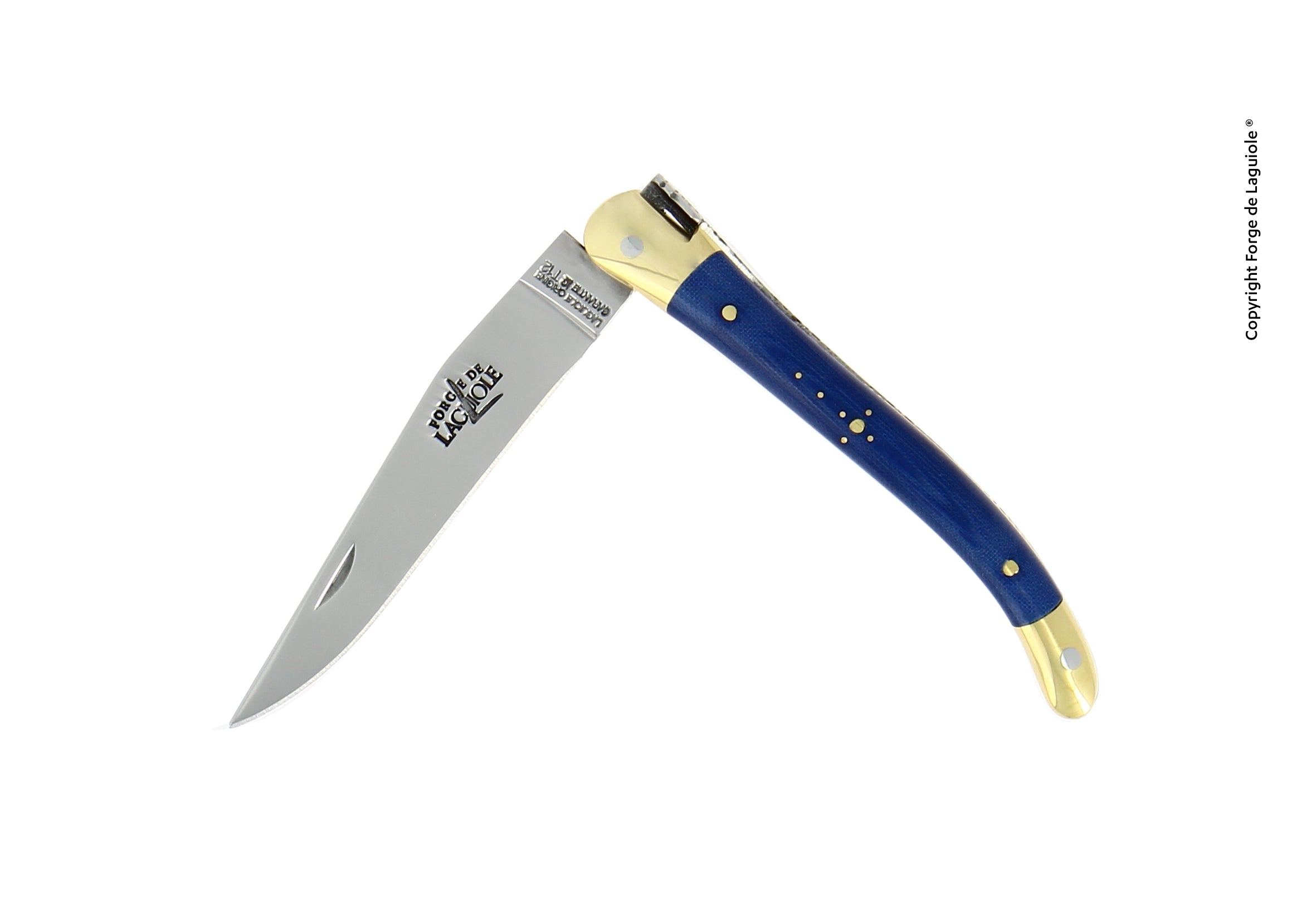 Couteau pliant 9 cm Tissu compressé, mitre Laiton – Laguiole Bleu - Laguiole - Couteau de poche - 00003991 - 129 TC BLE - La Guilde Culinaire