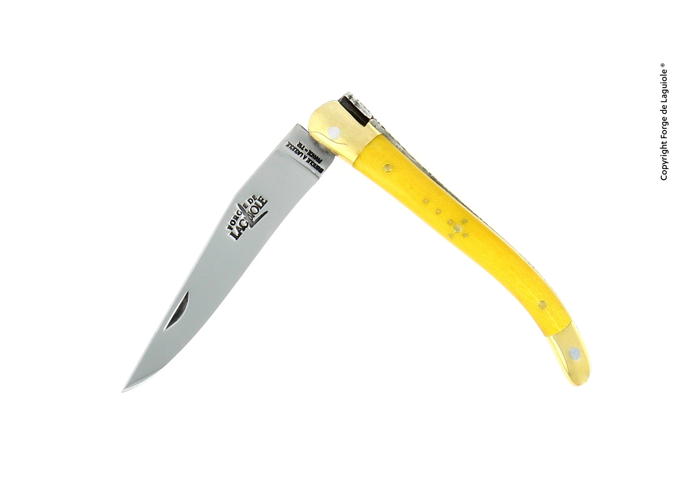 Couteau pliant 9 cm Tissu compressé, mitre Laiton – Laguiole Jaune - Laguiole - Couteau de poche - 00003994 - 129 TC JAU - La Guilde Culinaire