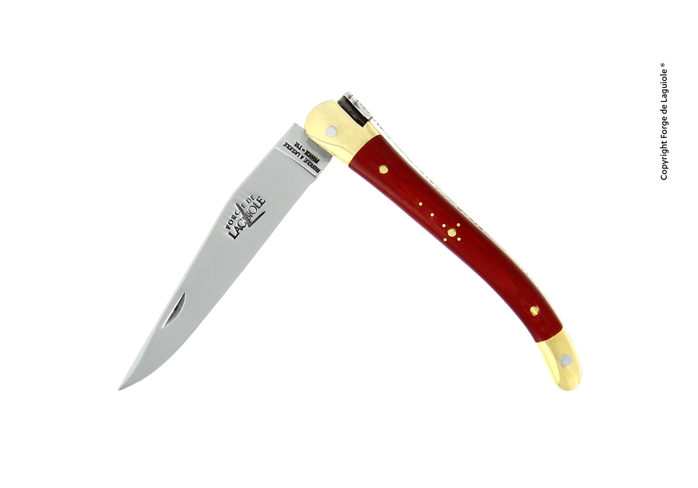 Couteau pliant 9 cm Tissu compressé, mitre Laiton – Laguiole Rouge - Laguiole - Couteau de poche - 00003998 - 129 TC ROU - La Guilde Culinaire