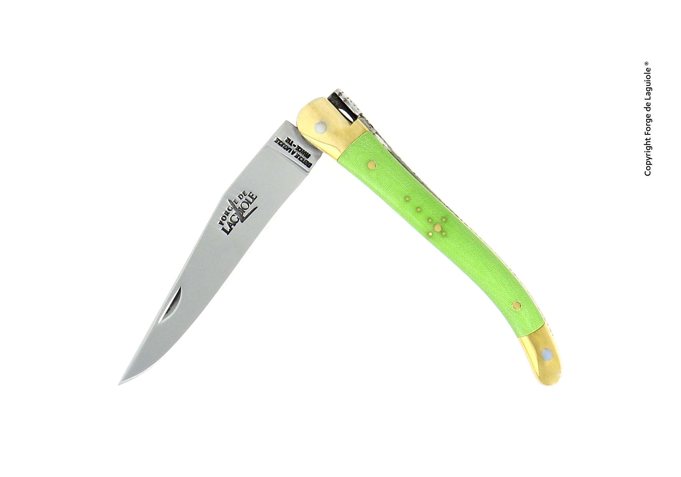 Couteau pliant 9 cm Tissu compressé, mitre Laiton – Laguiole Vert - Laguiole - Couteau de poche - 00003999 - 129 TC VER - La Guilde Culinaire