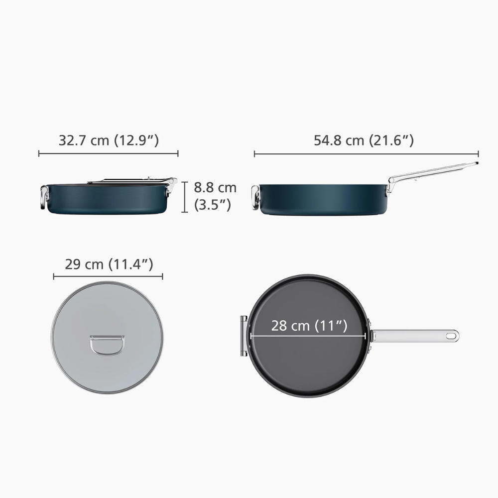 Poêle à frire Space antiadhésive en céramique poignée pliante 28 cm bleue - Joseph Joseph - Poêle - - La Guilde Culinaire