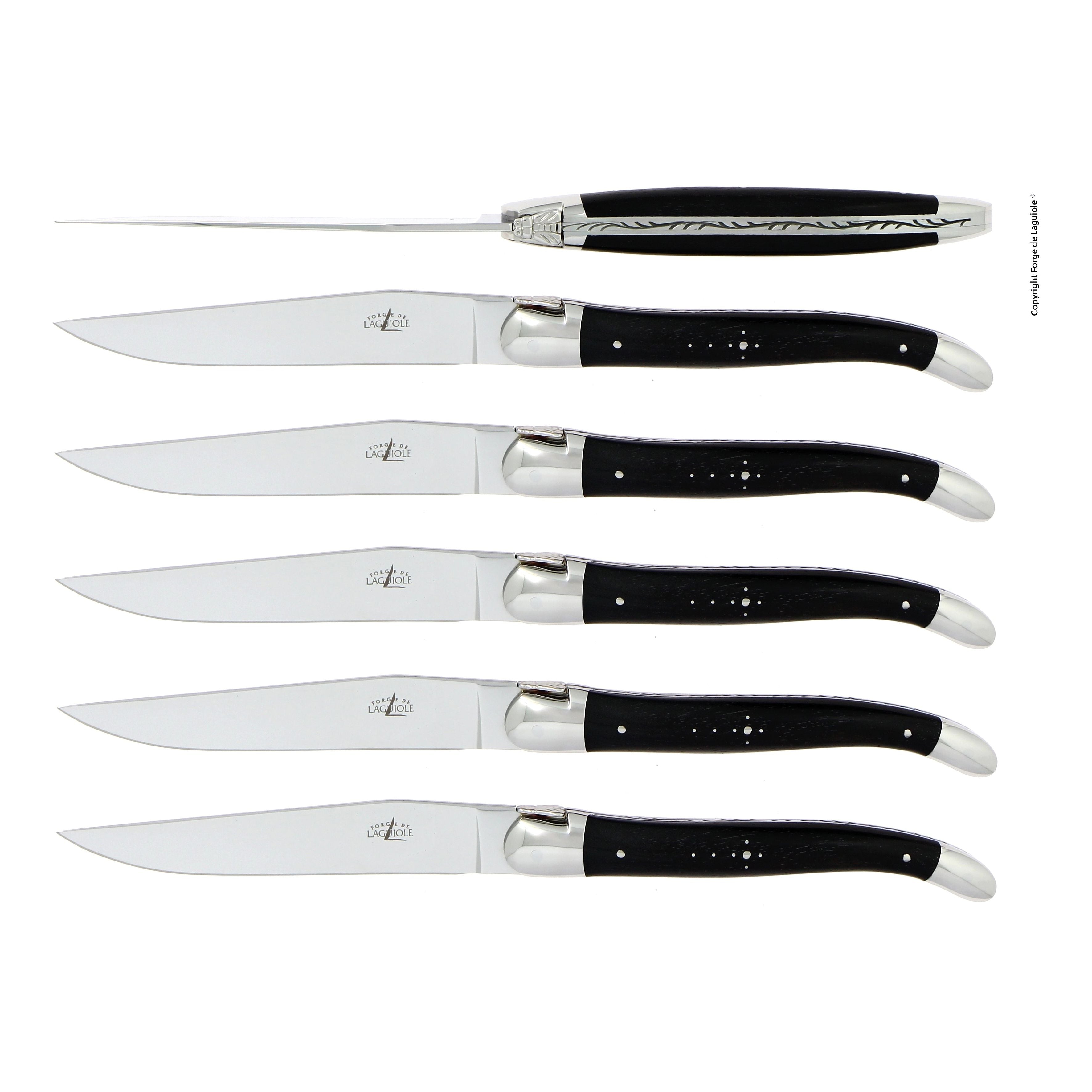 Couteau de table, mitre inox brillant, Ébène – Laguiole Par 6 - Laguiole - Couteau à steak - T6 2M IN EB BRI - par 6 - La Guilde Culinaire