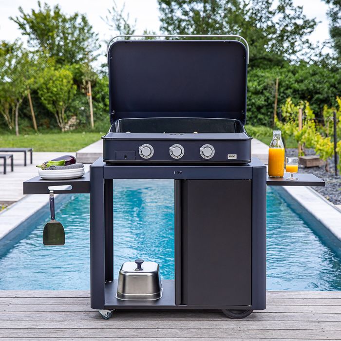 Eno - Ensemble Plancha 3 brûleurs avec couvercle et chariot ENOSIGN 80 - Bleu Navy - ENO - Ensemble plancha - - La Guilde Culinaire