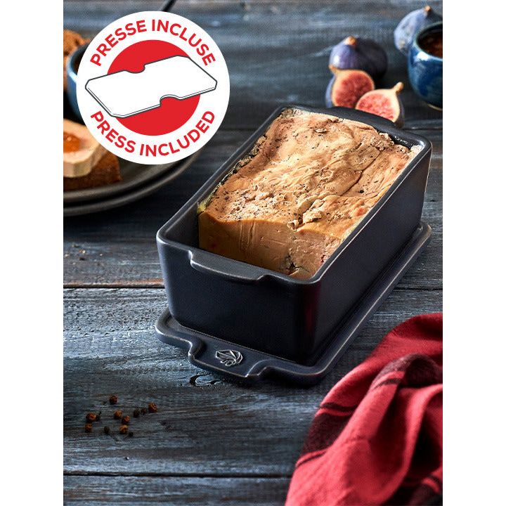 APPOLIA - Terrine en céramique avec presse, noire/ardoise - 600 à 700 g - 20cm-8" - Peugeot - Terrine - - La Guilde Culinaire