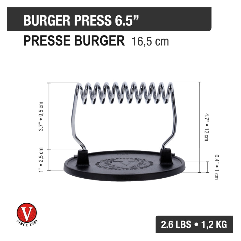 Presse burger en fonte - Victoria - Poêle en fonte - - La Guilde Culinaire