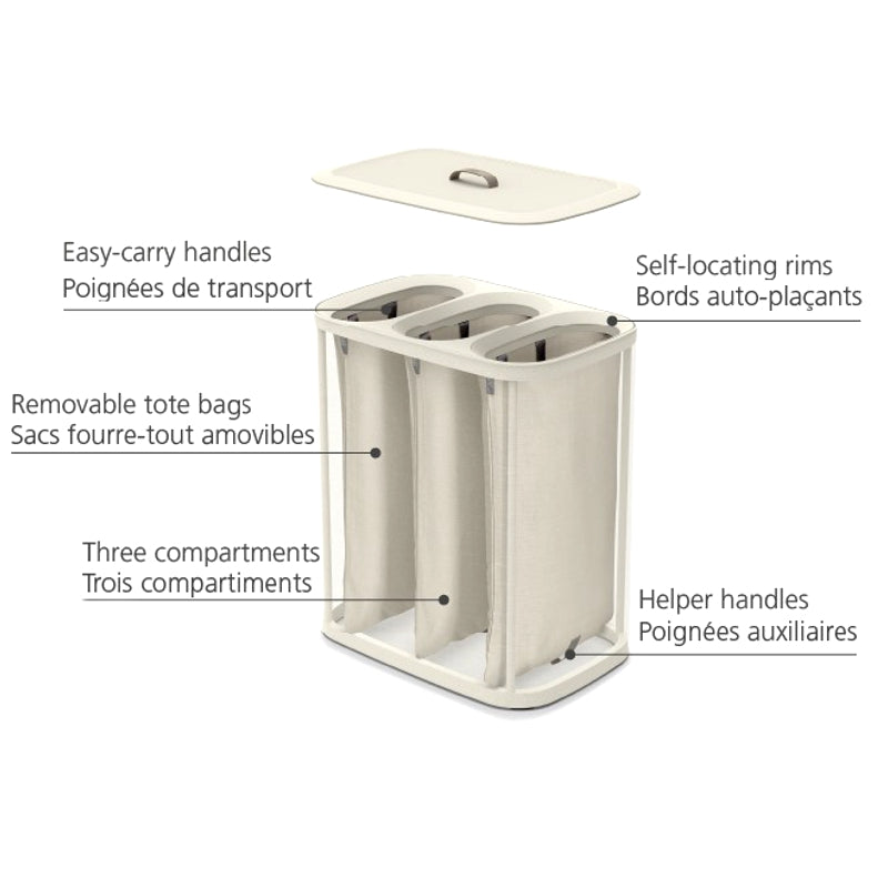 Panier à linge facile à vider à 3 compartiments, 90L Crème - Joseph Joseph - Panier à linge - - La Guilde Culinaire