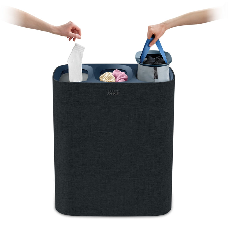 Panier à linge facile à vider à 3 compartiments, 90L, Noir - Joseph Joseph - Panier à linge - - La Guilde Culinaire