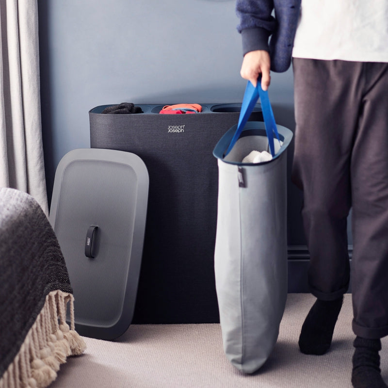 Panier à linge facile à vider à 3 compartiments, 90L, Noir - Joseph Joseph - Panier à linge - - La Guilde Culinaire