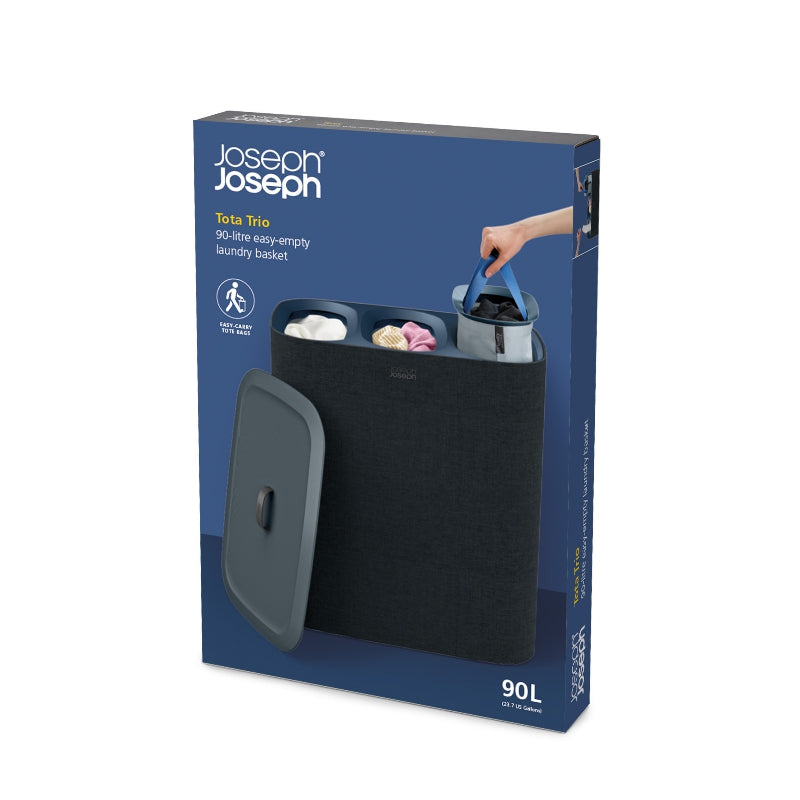 Panier à linge facile à vider à 3 compartiments, 90L, Noir - Joseph Joseph - Panier à linge - - La Guilde Culinaire