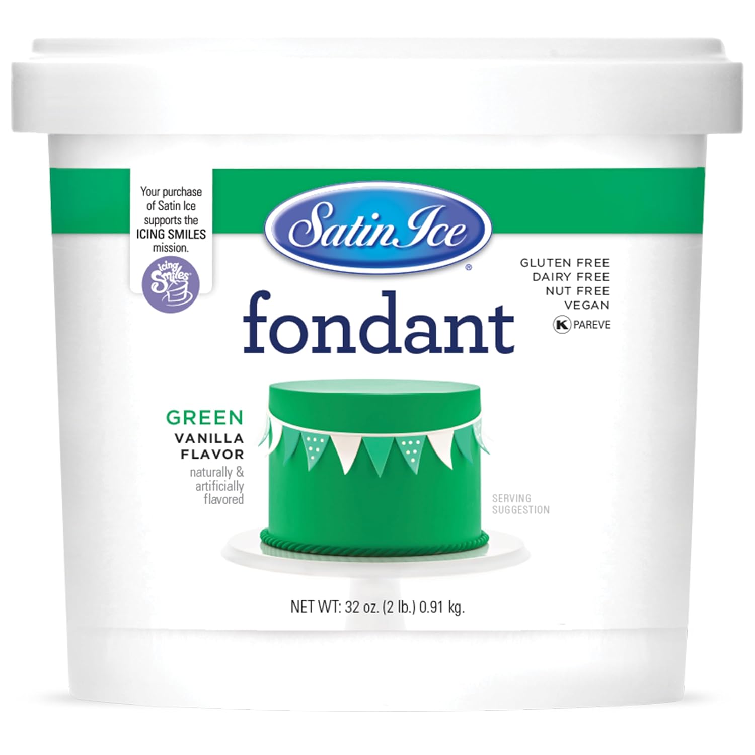 Fondant à Rouler 0.91 kg/2lb Satin Ice Vert - Satin Ice - Fondant - SAT-042 - La Guilde Culinaire