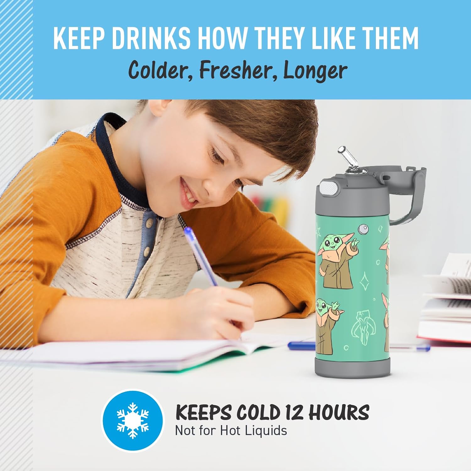 Bouteille d'eau FUNtainer avec paille 14oz (410 ml) - Le Mandalorien - Thermos - Bouteille d'eau - - La Guilde Culinaire