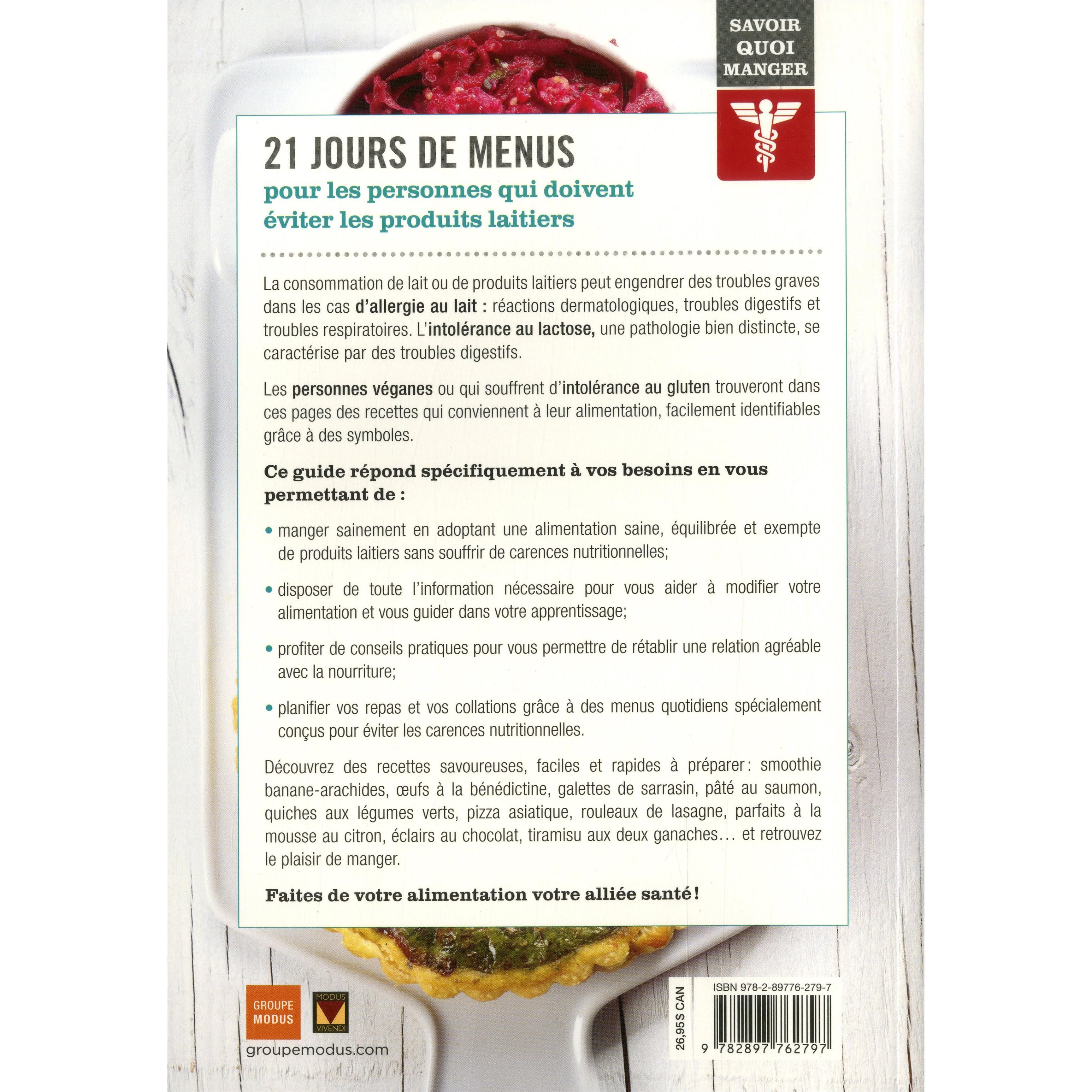 Savoir quoi manger - Sans produits laitiers ! - Modus Vivendi Ed. - Livre de cuisine - - La Guilde Culinaire