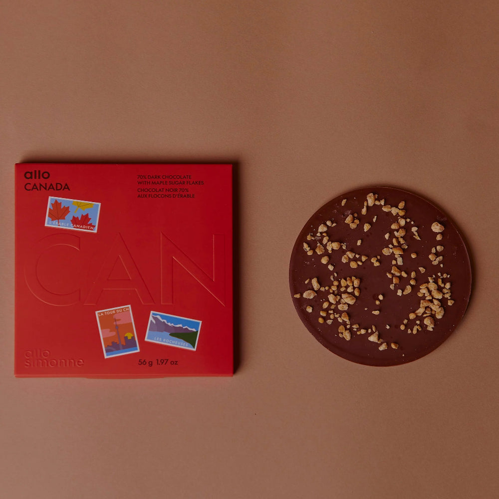 Tablette Canada Chocolat Noir 70% aux Flocons d'Érable - Allo Simonne - Tablette de chocolat - - La Guilde Culinaire