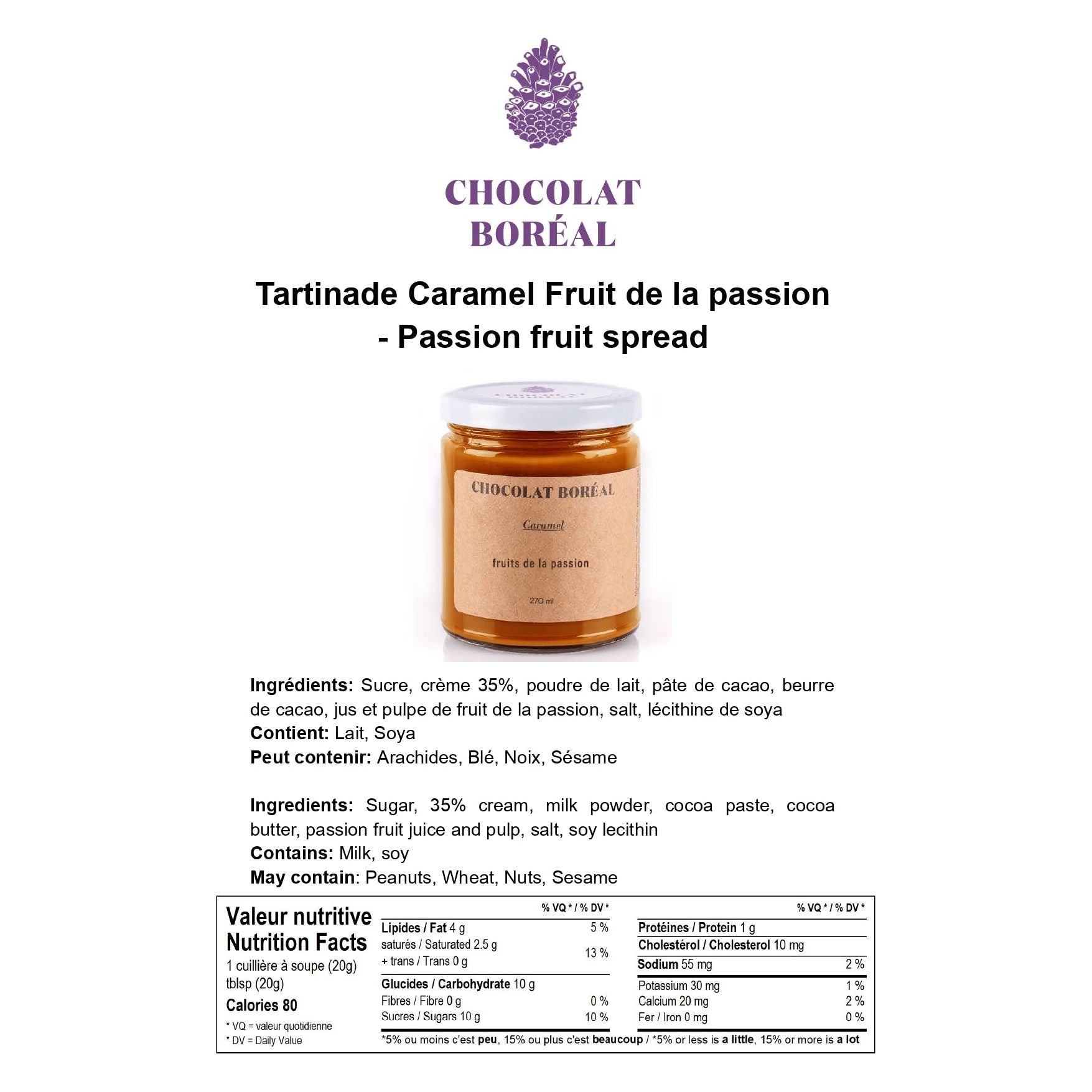 Tartinade caramel fruit de la passion - Chocolat Boréal - Tartinade - - La Guilde Culinaire