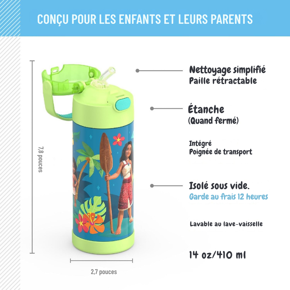 Bouteille d'eau FUNtainer avec paille 14oz (410 ml) - Moana - Thermos - Bouteille d'eau - - La Guilde Culinaire