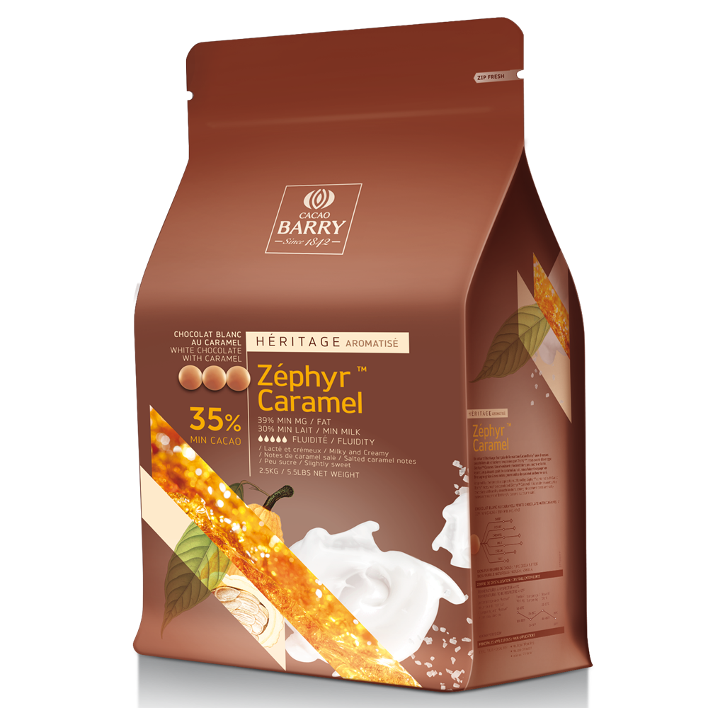 Chocolat Zéphyr Caramel 35% 2.5 kg - Cacao Barry - Chocolat blanc - C-NE35ZE - La Guilde Culinaire