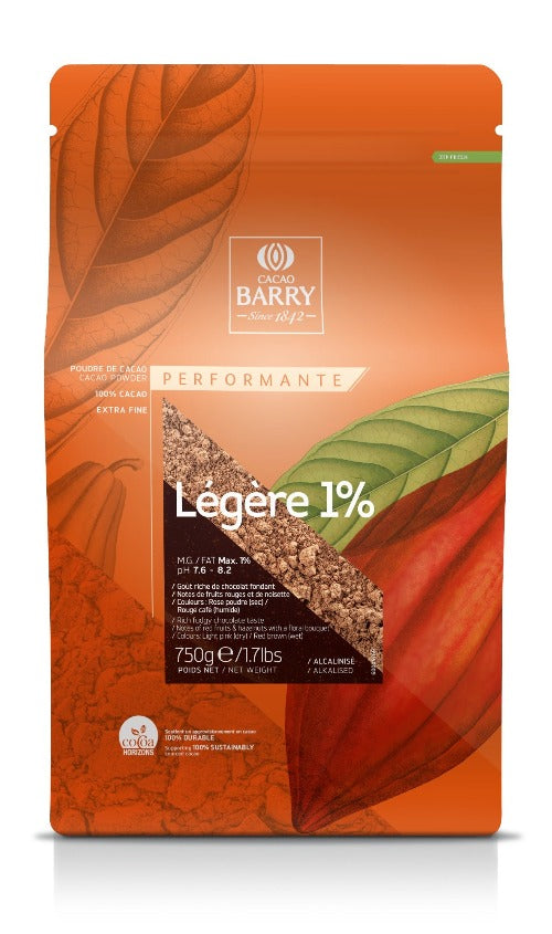 Poudre de cacao - Légère 1% 750g - 100% cacao    - Cacao Barry - Poudre de cacao - 