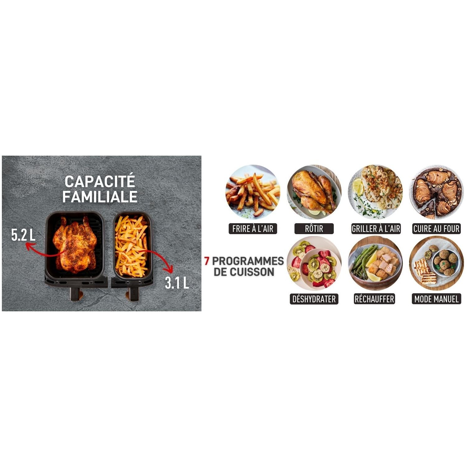 Friteuse à air, deux tiroirs 8,3 L- T-fal - T-fal - Air fryer - - La Guilde Culinaire