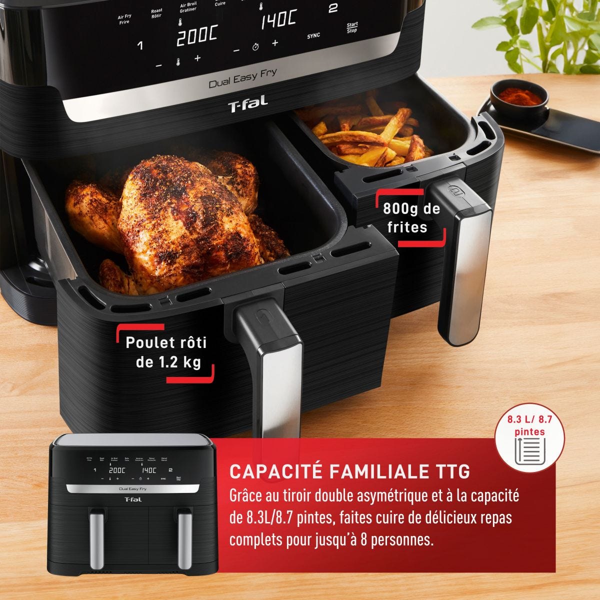 Friteuse à air, deux tiroirs 8,3 L- T-fal - T-fal - Air fryer - - La Guilde Culinaire