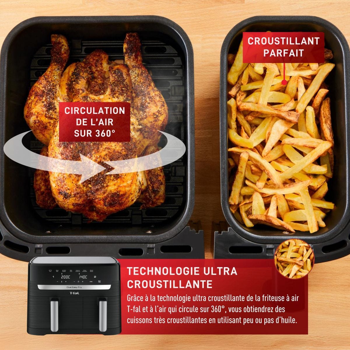 Friteuse à air, deux tiroirs 8,3 L- T-fal - T-fal - Air fryer - - La Guilde Culinaire