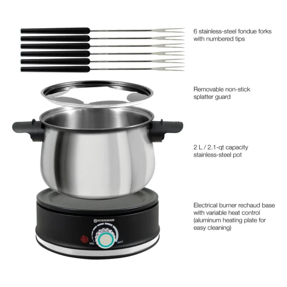 Ensemble à fondue électrique 10 pièces, Acier inoxydable, Arolla - Swissmar - Service à fondue - - La Guilde Culinaire