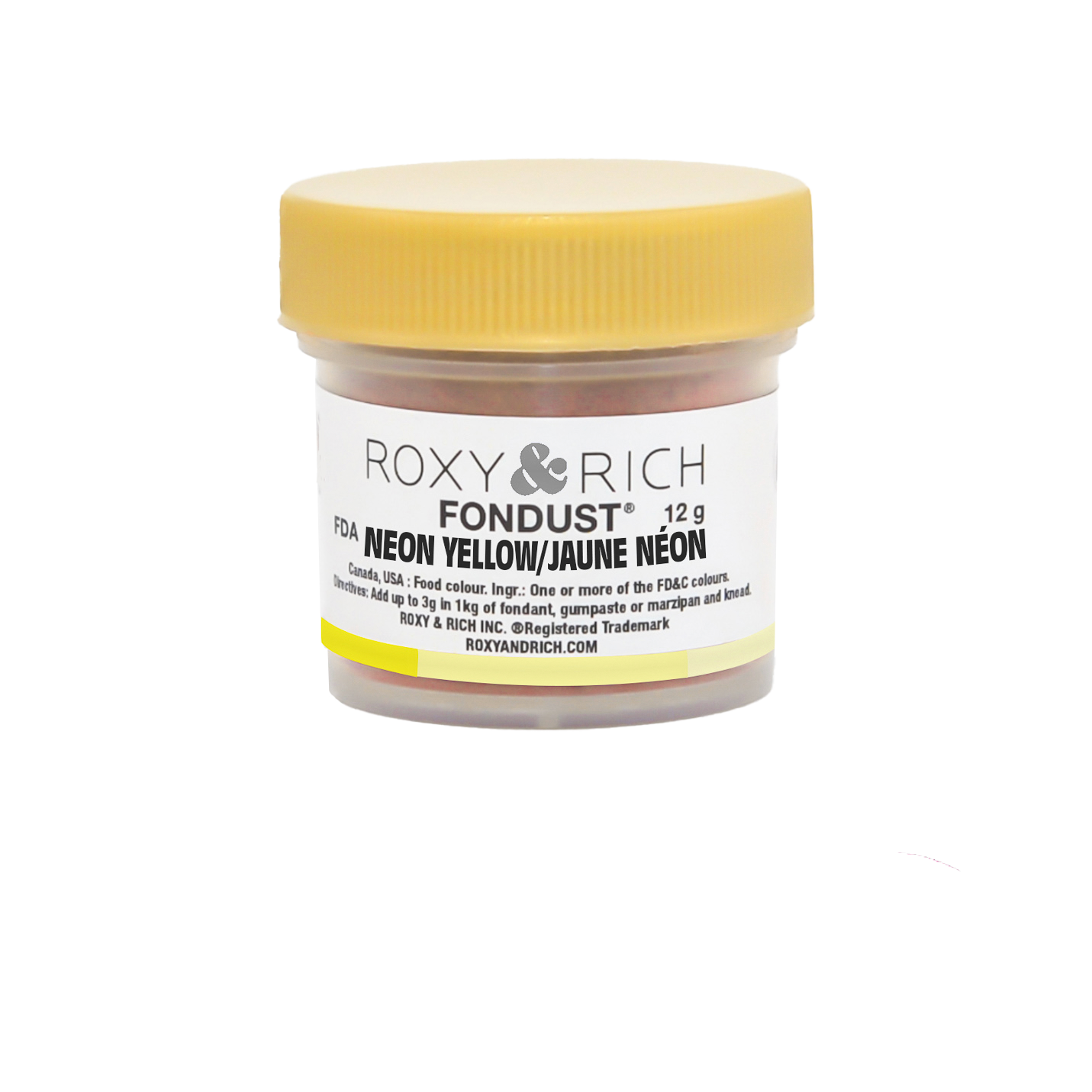 Colorant FONDUST Jaune Néon 12g - Roxy & Rich - Colorant alimentaire hydrosoluble - F15-006 - La Guilde Culinaire