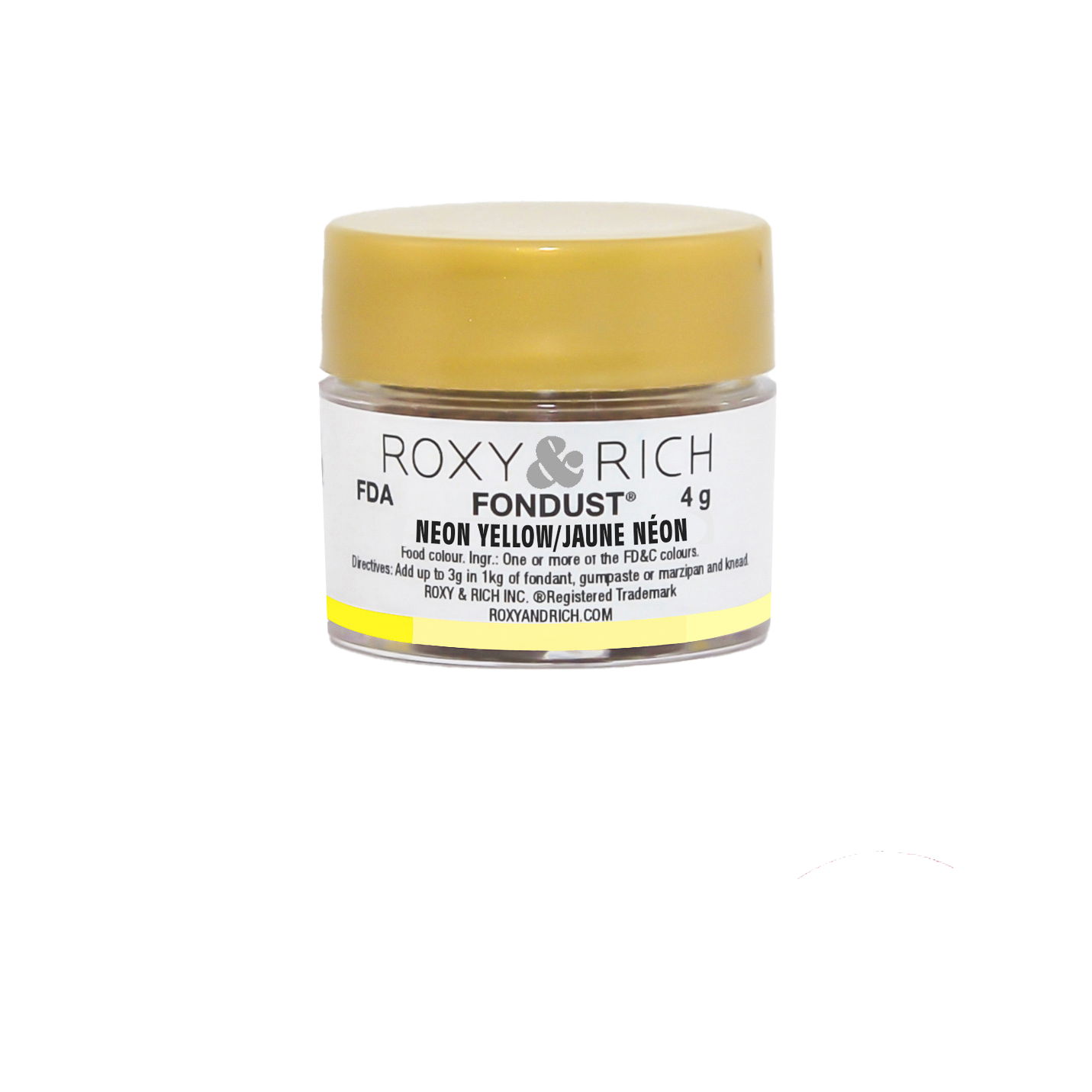 Colorant FONDUST Jaune Néon 4g - Roxy & Rich - Colorant alimentaire hydrosoluble - F4-006 - La Guilde Culinaire