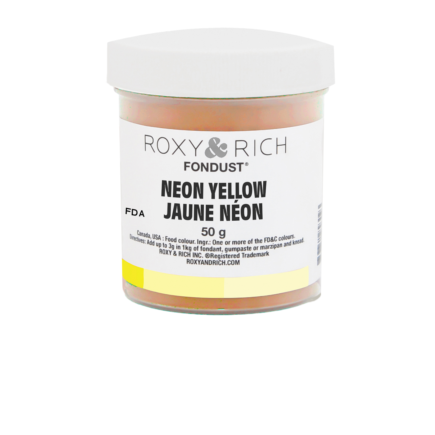 Colorant FONDUST Jaune Néon 50g - Roxy & Rich - Colorant alimentaire hydrosoluble - F60-006 - La Guilde Culinaire