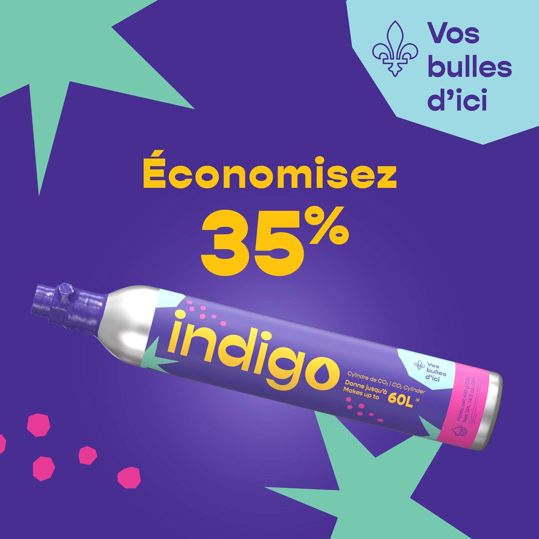 Cylindre de CO2 Indigo Soda - Indigo Soda - Cartouche de CO2 - - La Guilde Culinaire