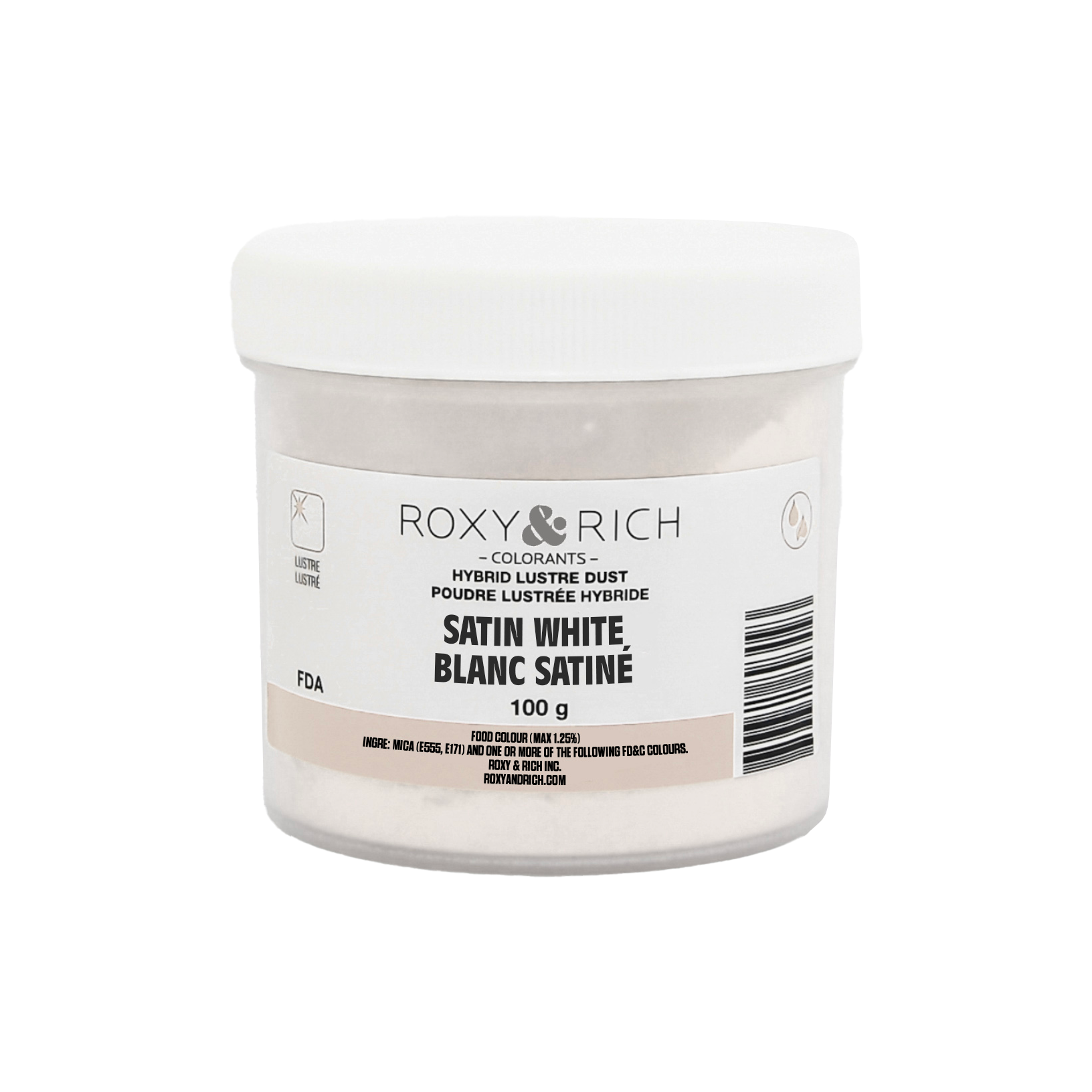 Poudre lustrée hybride Blanc Satiné 100g - Roxy & Rich - Poudre lustrée - L100-002 - La Guilde Culinaire