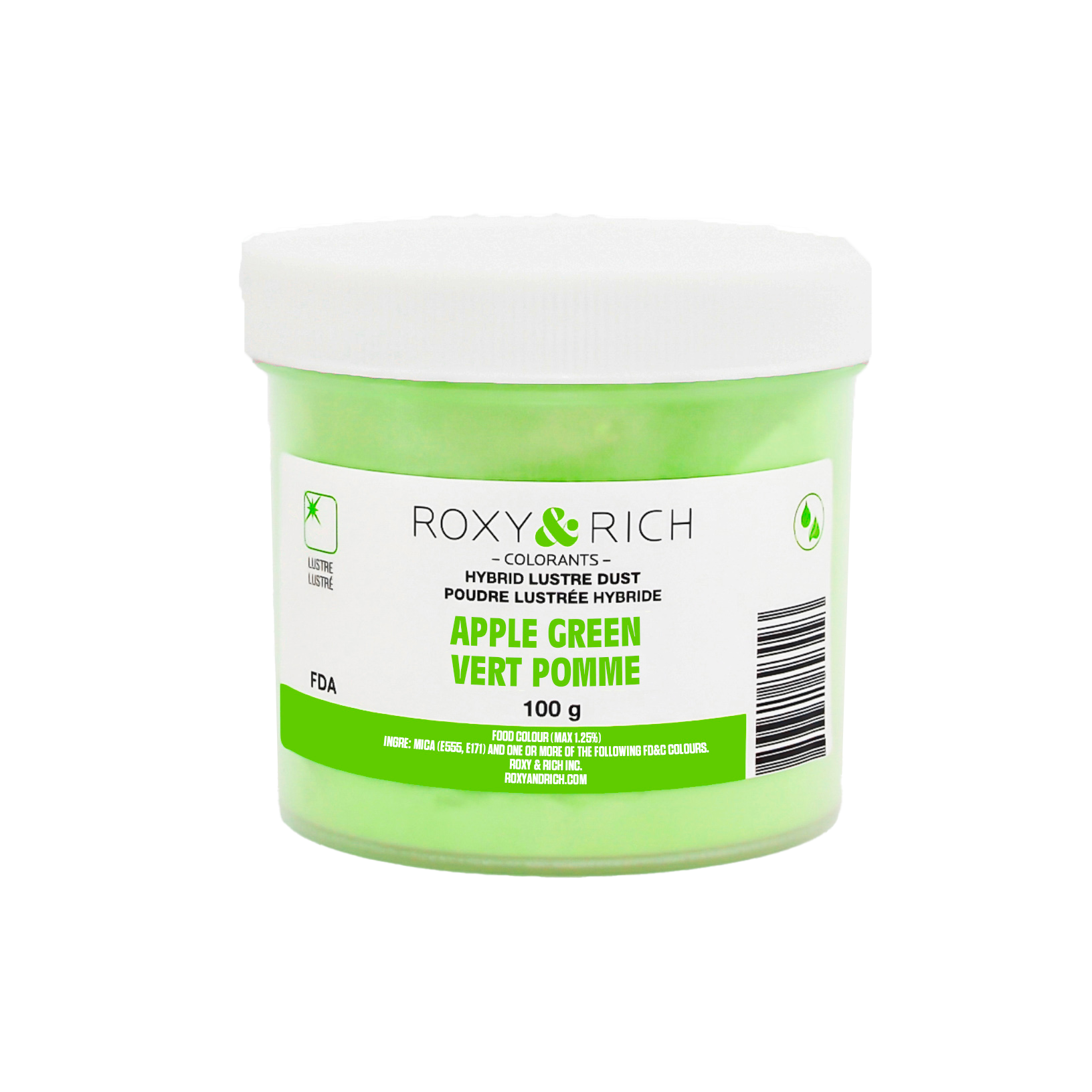 Poudre lustrée hybride Vert Pomme 100g - Roxy & Rich - Poudre lustrée - L100-035 - La Guilde Culinaire