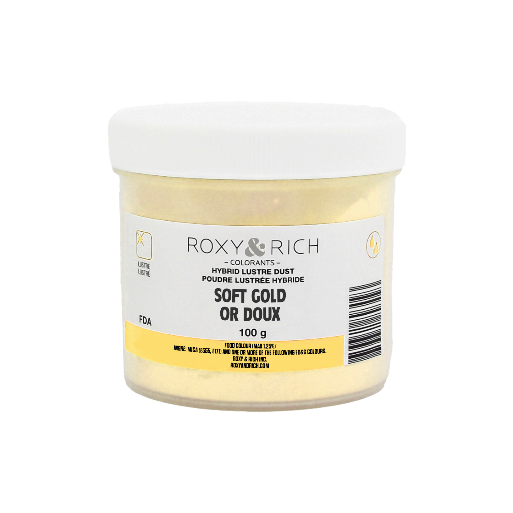 Poudre lustrée hybride OR Doux 100g - Roxy & Rich - Poudre lustrée - L100-045 - La Guilde Culinaire